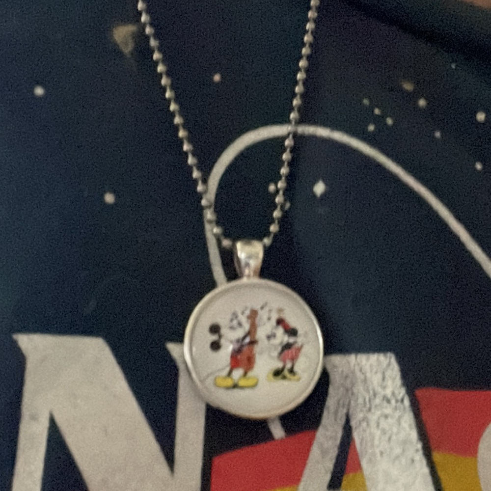 Disney Mickey Mouse Silver Glass Dome Pendant Necklace Cabochon Necklace - Picture 8 of 8